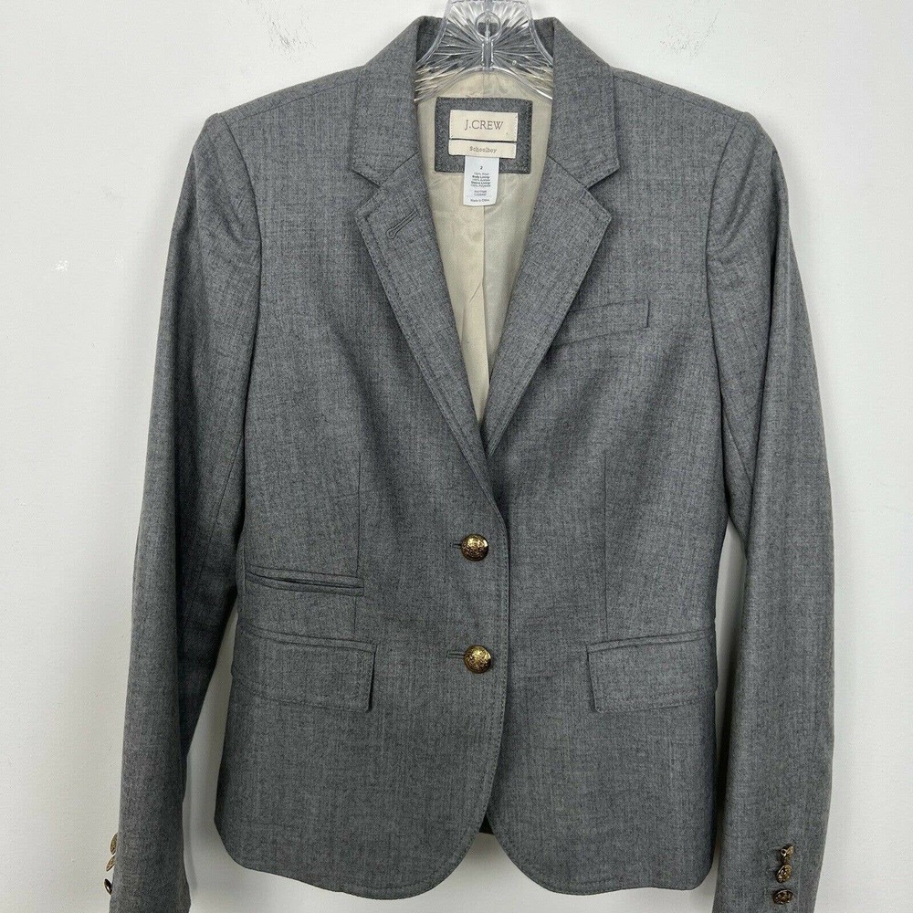 J.Crew Schoolboy Blazer Jacket Size 2 Gray 100% Wool With Gold Buttons - Picture 7 of 10